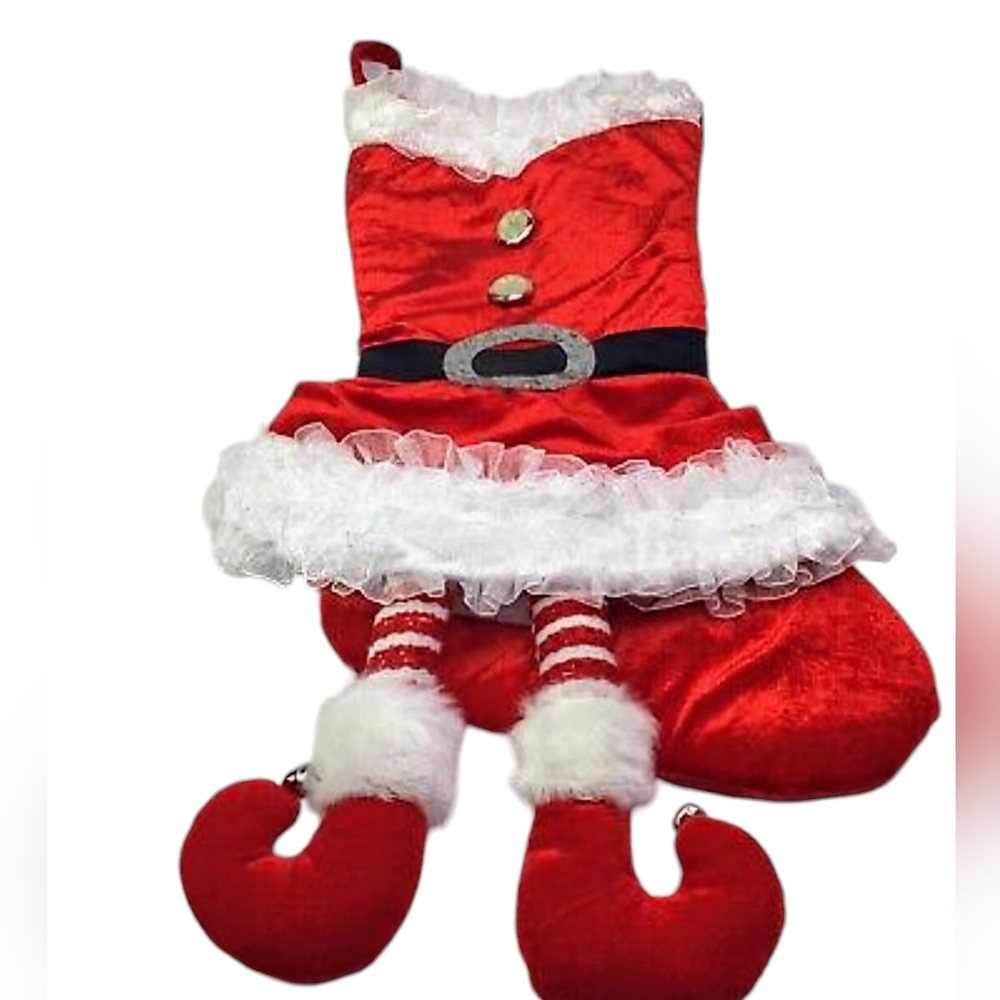 Christmas Stocking  Red and White Velvet Belted Elf/Mrs. Clause Outfit
